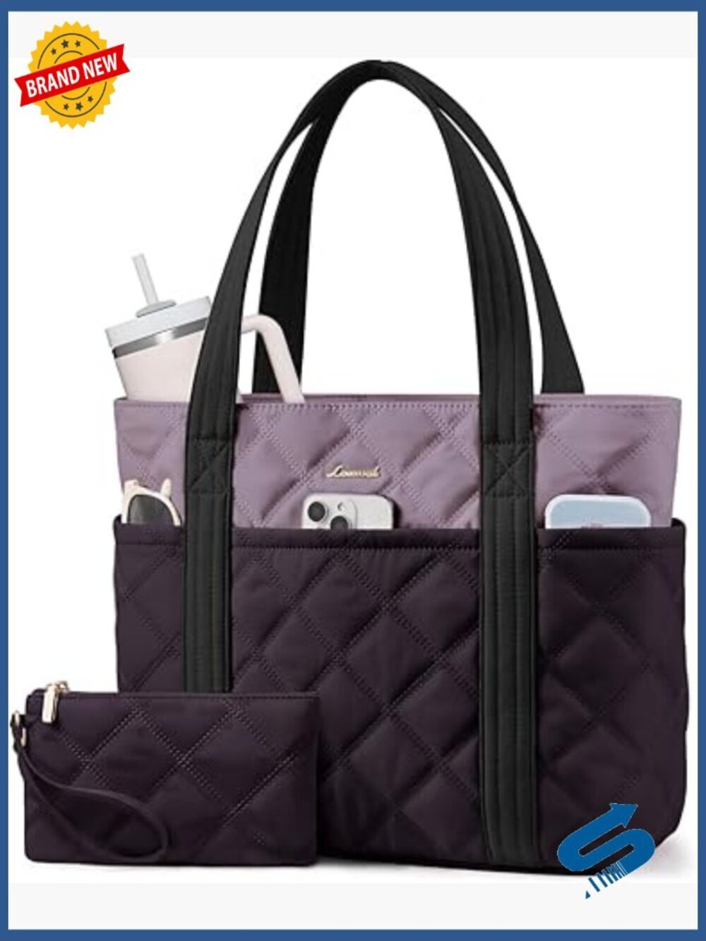 27L Puffer Tote Bag with Cup Holder for Work Travel Gym